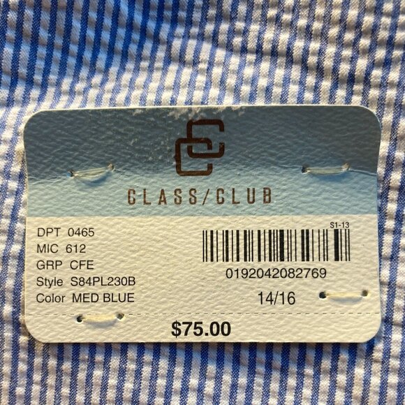 Class Club NWT SZ 14/16 Blue & White Tailored Classic seersucker blazer - Picture 9 of 10